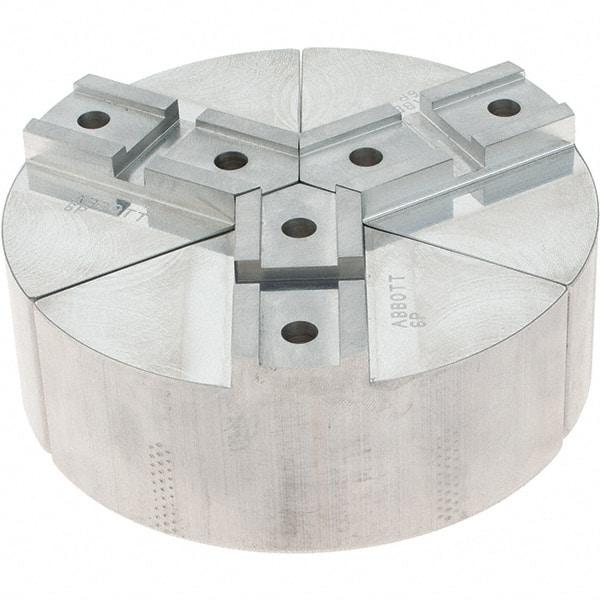 Abbott Workholding Products - 6" Max Chuck Capacity, Serrated Interface, Round Soft Lathe Chuck Jaw - 3 Jaw, Aluminum, 42.88mm Btw Mount Hole Ctrs, 6" Wide, 2" High, 18.75mm Groove, 5/16" Fastener - Strong Tooling