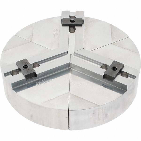 Abbott Workholding Products - 10" Max Chuck Capacity, Tongue & Groove Interface, Round Soft Lathe Chuck Jaw - 3 Jaw, Aluminum, 40mm Btw Mount Hole Ctrs, 10" Wide, 2" High, 12mm Groove, 12mm Fastener - Strong Tooling