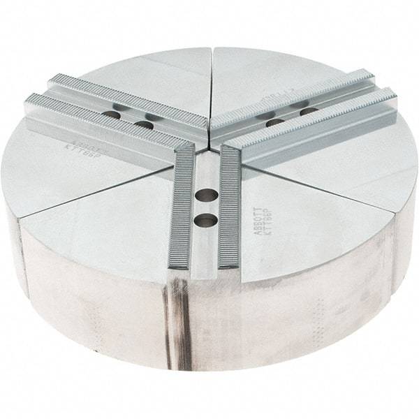 Abbott Workholding Products - 6" Max Chuck Capacity, 1.5mm x 60° Serrated Interface, Round Soft Lathe Chuck Jaw - 3 Jaw, Aluminum, 0.7874" Btw Mount Hole Ctrs, 8" Wide, 2" High, 10mm Fastener - Strong Tooling