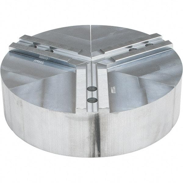 Abbott Workholding Products - 15" Max Chuck Capacity, 1.5mm x 60° Serrated Interface, Round Soft Lathe Chuck Jaw - 3 Jaw, Aluminum, 1.6929" Btw Mount Hole Ctrs, 15" Wide, 4" High, 20mm Fastener - Strong Tooling