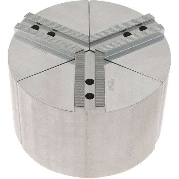 Abbott Workholding Products - 10" Max Chuck Capacity, 1.5mm x 60° Serrated Interface, Round Soft Lathe Chuck Jaw - 3 Jaw, Aluminum, 1.1811" Btw Mount Hole Ctrs, 10" Wide, 6" High, 12mm Fastener - Strong Tooling