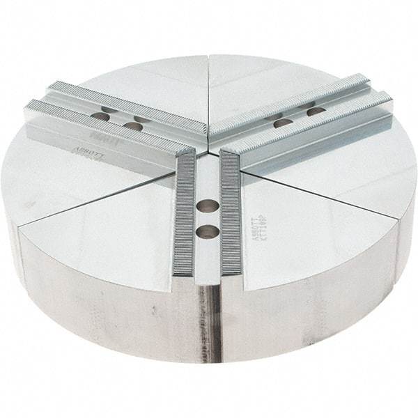 Abbott Workholding Products - 8" Max Chuck Capacity, 1.5mm x 60° Serrated Interface, Round Soft Lathe Chuck Jaw - 3 Jaw, Aluminum, 0.9843" Btw Mount Hole Ctrs, 10" Wide, 2" High, 12mm Fastener - Strong Tooling