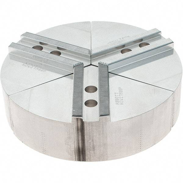 Abbott Workholding Products - 8" Max Chuck Capacity, 1.5mm x 60° Serrated Interface, Round Soft Lathe Chuck Jaw - 3 Jaw, Aluminum, 0.9843" Btw Mount Hole Ctrs, 8" Wide, 2" High, 12mm Fastener - Strong Tooling