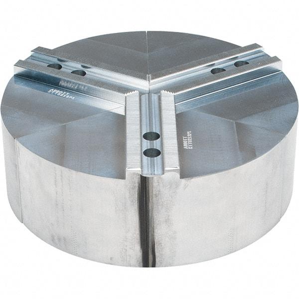 Abbott Workholding Products - 12" Max Chuck Capacity, 1.5mm x 60° Serrated Interface, Round Soft Lathe Chuck Jaw - 3 Jaw, Aluminum, 1.1811" Btw Mount Hole Ctrs, 12" Wide, 4" High, 16mm Fastener - Strong Tooling