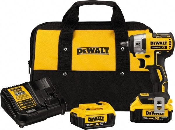 DeWALT - 3/8" Drive 20 Volt Mid-Handle Cordless Impact Wrench & Ratchet - 2,800 RPM, 0 to 3,200 BPM, 150 Ft/Lb Torque, 2 Lithium-Ion Batteries Included - Strong Tooling