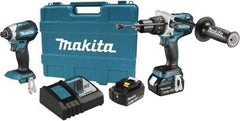 Makita - 18 Volt Cordless Tool Combination Kit - Includes 1/2" Hammer Drill & 1/4" Impact Driver, Lithium-Ion Battery Included - Strong Tooling