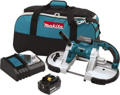 Makita - 18 Volt, 44-7/8" Blade, 530 SFPM Cordless Portable Bandsaw - 4-3/4" (Round) & 4-3/4 x 4-3/4" (Rectangle) Cutting Capacity, Lithium-Ion Battery Included - Strong Tooling