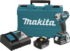 Makita - 18 Volt, 1/2" Drive, 20 Ft/Lb Torque, Cordless Impact Driver - Pistol Grip Handle, 3600 RPM, 2 Lithium-Ion Batteries Included - Strong Tooling