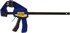 Irwin - 12" Capacity, 3-3/16" Throat Depth Carbon Steel Bar Clamp - 300 Lb Clamping Pressure, 19-1/4" OAL, 492.13mm Max Spread - Strong Tooling