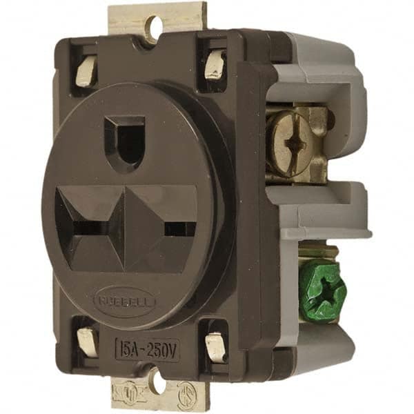 Hubbell Wiring Device-Kellems - 250 VAC 15A NEMA 6-15R Industrial Grade Brown Straight Blade Single Receptacle - Strong Tooling