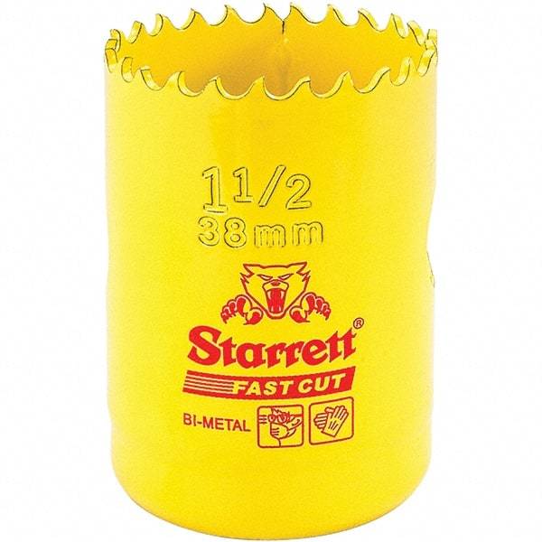 Starrett - 1-1/2" Diam, 1-5/8" Cutting Depth, Hole Saw - High Speed Steel Saw, Toothed Edge - Strong Tooling