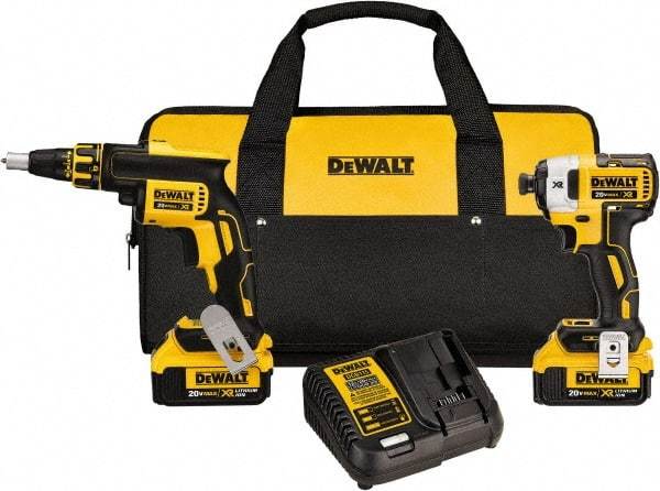 DeWALT - 20 Volt Cordless Tool Combination Kit - Includes Brushless Drywall Screwgun & 1/4" Brushless 3-Speed Impact Driver, Lithium-Ion Battery Included - Strong Tooling