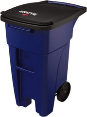 Rubbermaid - 32 Gal Blue Rectangle Trash Can - Plastic, None Graphic, 37.16" High x 20.62" Wide, Lid Included - Strong Tooling