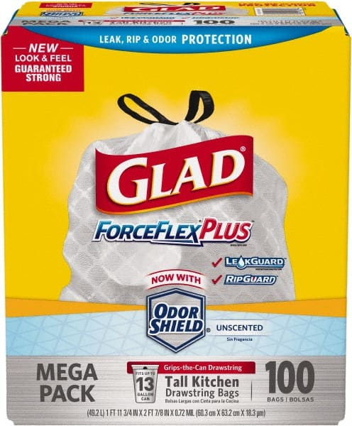 Glad - Pack of (100) 13 Gal 0.9 mil Household/Office Trash Bags - Strong Tooling