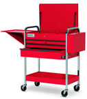 4 Drawer Red Service Cart with Lid; Rack & Tray - Strong Tooling