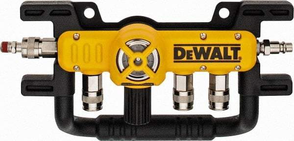 DeWALT - Aluminum Heavy Duty Quadraport Air Line Splitter with Regulator - 200 Max psi, 12-1/2" Long, 3/8 NPT Diam Inlet Fitting - Strong Tooling