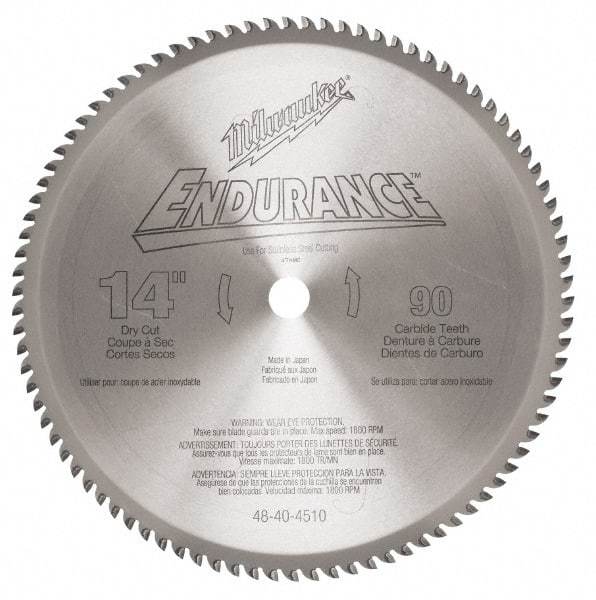 Milwaukee Tool - 14" Diam, 1" Arbor Hole Diam, 90 Tooth Wet & Dry Cut Saw Blade - Carbide-Tipped, Burr-Free, Clean, Smooth Action, Standard Round Arbor - Strong Tooling