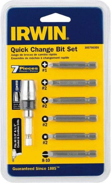 Irwin - 7 Piece, 1/4" Drive Screwdriver Drive Guide Set - #1 to #2 Phillips, 0.05 to 1/4" Hex, 1.27 to 10mm Hex, #1 & #2 Square Recess - Strong Tooling