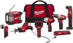 Milwaukee Tool - 12 Volt Cordless Tool Combination Kit - Includes 3/8" Drill/Driver, 3/8" Right Angle Drill Driver, Reciprocating Saw, Multi-Tool, 1/4" Hex Impact Driver & Radio, Lithium-Ion Battery Not Included - Strong Tooling