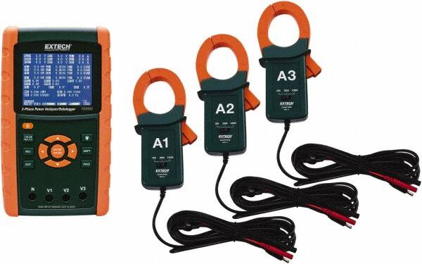 Extech - 3 Phase, 600 VAC, 0.01 to 1,200 Amp Capability, 45 to 65 Hz Calibration, LCD Display Power Meter - 0.5 Current Accuracy, 0.5 Voltage Accuracy - Strong Tooling