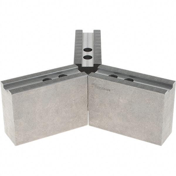 Abbott Workholding Products - 12" & Up Chuck Capacity, 1.5mm x 60° Serrated Attachment, Square Soft Lathe Chuck Jaw - 3 Jaws, Steel, 1.1811" Btw Mount Hole Ctrs, 5-1/2" Long x 2" Wide x 4" High, 0.8268" Groove, 0.6299" & 16mm Fastener - Strong Tooling