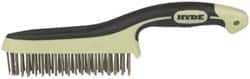 Hyde Tools - 1-1/8 Inch Trim Length Stainless Steel Scratch Brush - 6" Brush Length, 11-3/4" OAL, 1-1/8" Trim Length, Plastic with Rubber Overmold Ergonomic Handle - Strong Tooling