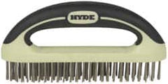 Hyde Tools - 1-1/8 Inch Trim Length Stainless Steel Scratch Brush - 8" Brush Length, 8" OAL, 1-1/8" Trim Length, Plastic with Rubber Overmold Ergonomic Handle - Strong Tooling