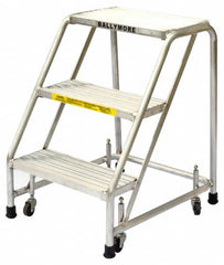 Ballymore - 28-1/2" 3 Step Ladder - Rolling Safety Ladder, 300 Lb Capacity, 28-1/2" Platform Height, 20" Base Width x 25" Base Depth, Solid Ribbed Tread - Strong Tooling