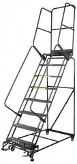 Ballymore - 153" 12 Step Ladder - Rolling Safety Ladder, 450 Lb Capacity, 120" Platform Height, 40" Base Width x 87" Base Depth, Perforated Tread - Strong Tooling