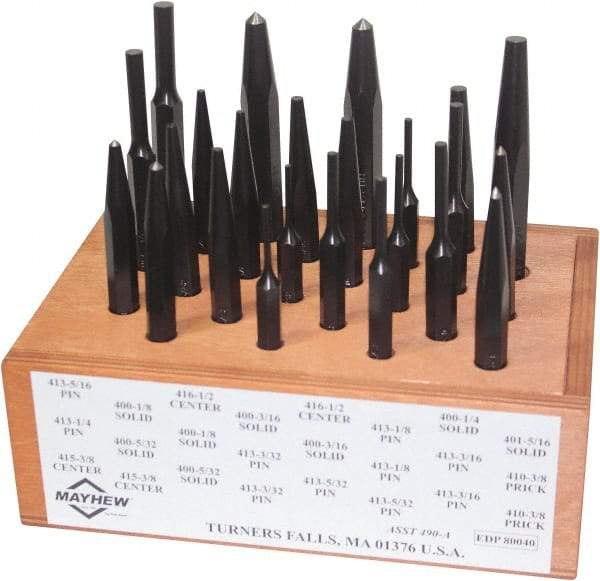 Mayhew - 24 Piece, 1/8 to 1/2", Center, Pin & Prick Starter Punch Set - Hex Shank, Steel, Comes in Boxed - Strong Tooling