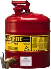 Justrite - 5 Gal Galvanized Steel Self-Closing, Self-Venting, Full-Length Flame Arrester with Bottom Faucet - 16-7/8" High x 11-3/4" Diam, Red with Yellow - Strong Tooling