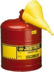 Justrite - 5 Gal 24-Gauge Coated Steel Body Self-Closing, Self-Venting, Full-Length Flame Arrester - 16-7/8" High x 11-3/4" Diam, Red with Yellow - Strong Tooling