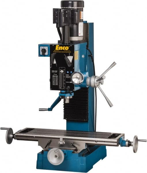 Enco - 1 Phase, Mill Drill Combination - 37-1/2" Table Length x 28" Table Width, 22" Longitudinal Travel, 8" Cross Travel, 6 Spindle Speeds, 2 hp, 220 Volts - Strong Tooling