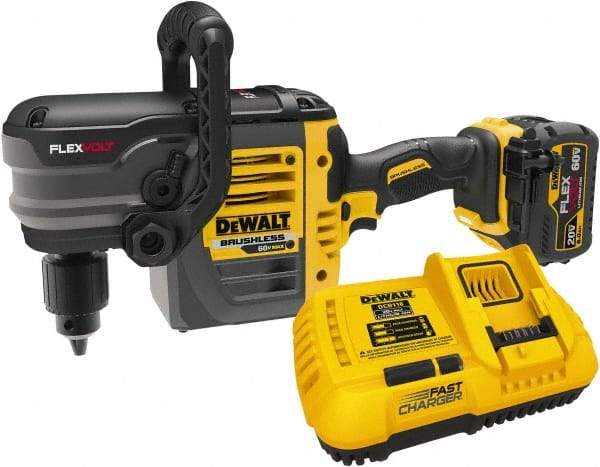 DeWALT - 60 Volt 1/2" Chuck Right Angle Handle Cordless Drill - 0-300 & 0-1200 RPM, Keyed Chuck, 1 Lithium-Ion Battery Included - Strong Tooling