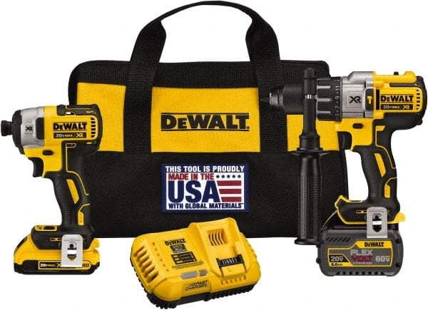 DeWALT - 20 Volt Cordless Tool Combination Kit - Includes 1/2" Brushless Hammerdrill & 1/4" Brushless Compact Impact Driver, Lithium-Ion Battery Included - Strong Tooling