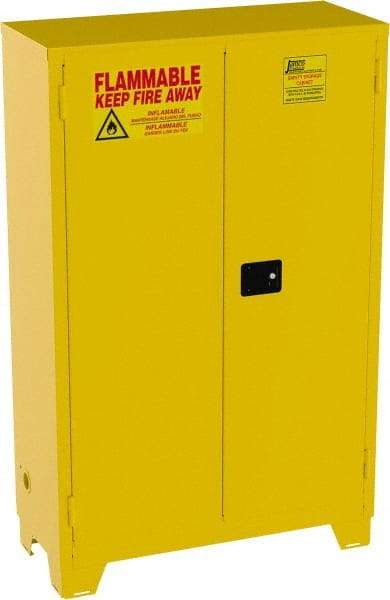 Jamco - 2 Door, 2 Shelf, Yellow Steel Double Wall Safety Cabinet for Flammable and Combustible Liquids - 70" High x 18" Wide x 43" Deep, Self Closing Door, 3 Point Key Lock, 45 Gal Capacity - Strong Tooling