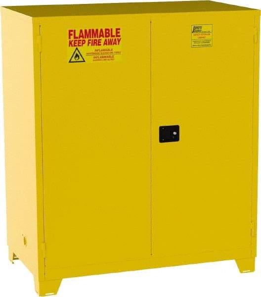 Jamco - 2 Door, 2 Shelf, Yellow Steel Double Wall Safety Cabinet for Flammable and Combustible Liquids - 70" High x 34" Wide x 59" Deep, Manual Closing Door, 3 Point Key Lock, 120 Gal Capacity - Strong Tooling