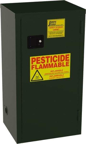 Jamco - 1 Door, 2 Shelf, Green Steel Double Wall Safety Cabinet for Flammable and Combustible Liquids - 44" High x 18" Wide x 23" Deep, Manual Closing Door, 3 Point Key Lock, 18 Gal Capacity - Strong Tooling