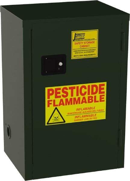 Jamco - 1 Door, 1 Shelf, Green Steel Double Wall Safety Cabinet for Flammable and Combustible Liquids - 35" High x 18" Wide x 23" Deep, Manual Closing Door, 3 Point Key Lock, 12 Gal Capacity - Strong Tooling