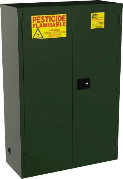 Jamco - 2 Door, 2 Shelf, Green Steel Double Wall Safety Cabinet for Flammable and Combustible Liquids - 44" High x 18" Wide x 43" Deep, Self Closing Door, 3 Point Key Lock, 45 Gal Capacity - Strong Tooling