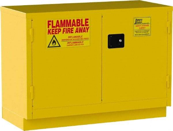 Jamco - 2 Door, 1 Shelf, Yellow Steel Double Wall Safety Cabinet for Flammable and Combustible Liquids - 35" High x 22" Wide x 48" Deep, Manual Closing Door, 3 Point Key Lock, 30 Gal Capacity - Strong Tooling