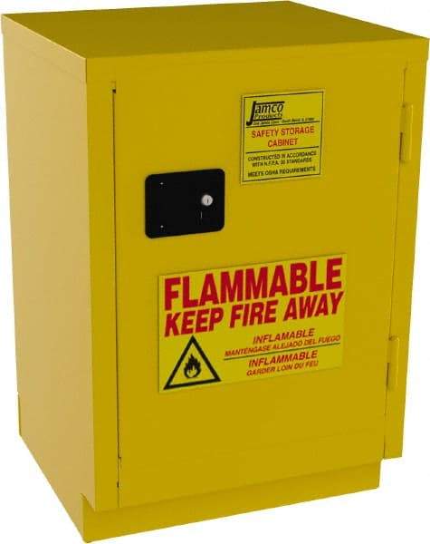 Jamco - 1 Door, 1 Shelf, Yellow Steel Double Wall Safety Cabinet for Flammable and Combustible Liquids - 35" High x 22" Wide x 24" Deep, Manual Closing Door, 3 Point Key Lock, 12 Gal Capacity - Strong Tooling