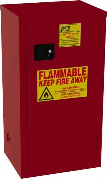 Jamco - 1 Door, 3 Shelf, Red Steel Double Wall Safety Cabinet for Flammable and Combustible Liquids - 35" High x 18" Wide x 23" Deep, Self Closing Door, 3 Point Key Lock, 24 Gal Capacity - Strong Tooling