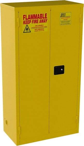 Jamco - 2 Door, 3 Shelf, Yellow Steel Double Wall Safety Cabinet for Flammable and Combustible Liquids - 65" High x 18" Wide x 34" Deep, Manual Closing Door, 3 Point Key Lock, 44 Gal Capacity - Strong Tooling