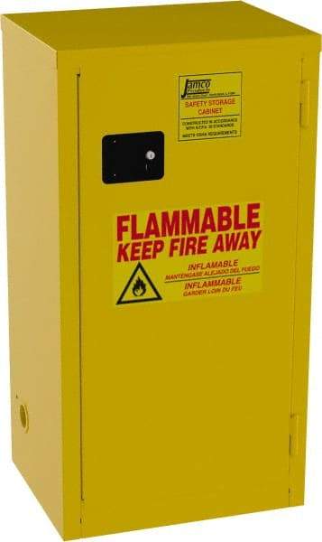 Jamco - 1 Door, 2 Shelf, Yellow Steel Double Wall Safety Cabinet for Flammable and Combustible Liquids - 44" High x 23" Wide x 18" Deep, Self Closing Door, 3 Point Key Lock, 18 Gal Capacity - Strong Tooling