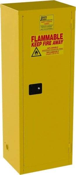 Jamco - 1 Door, 3 Shelf, Yellow Steel Double Wall Safety Cabinet for Flammable and Combustible Liquids - 65" High x 18" Wide x 23" Deep, Manual Closing Door, 3 Point Key Lock, 24 Gal Capacity - Strong Tooling