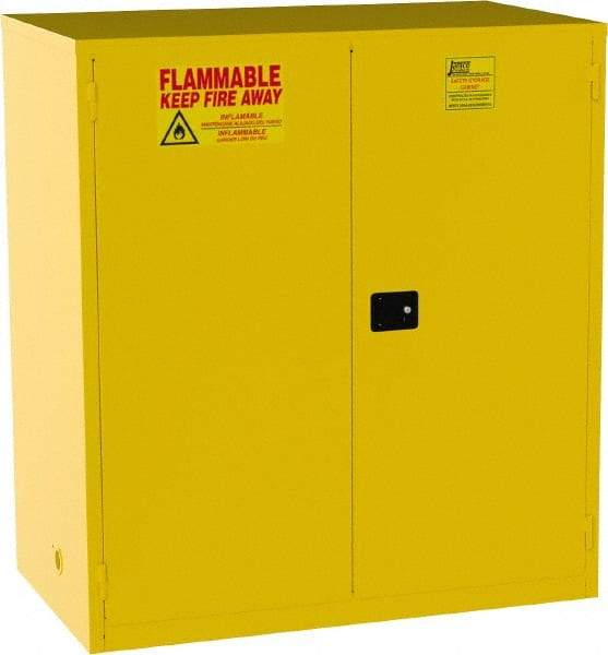 Jamco - 2 Door, 2 Shelf, Yellow Steel Double Wall Safety Cabinet for Flammable and Combustible Liquids - 65" High x 34" Wide x 59" Deep, Manual Closing Door, 3 Point Key Lock, 120 Gal Capacity - Strong Tooling