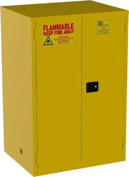 Jamco - 2 Door, 2 Shelf, Yellow Steel Double Wall Safety Cabinet for Flammable and Combustible Liquids - 65" High x 34" Wide x 43" Deep, Manual Closing Door, 3 Point Key Lock, 90 Gal Capacity - Strong Tooling