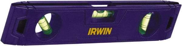 Irwin - Magnetic 9" Long 3 Vial Torpedo Level - ABS Plastic, Blue, 1 45°, 1 Level & 1 Plumb Vials - Strong Tooling