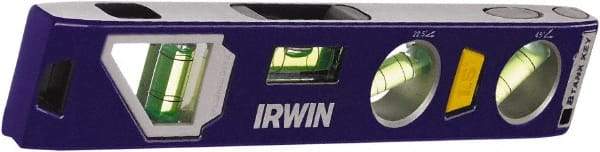 Irwin - Magnetic 9" Long 4 Vial Torpedo Level - Aluminum/Die Cast, Blue, 1 22.5°, 1 45°, 1 Level & 1 Plumb Vials - Strong Tooling